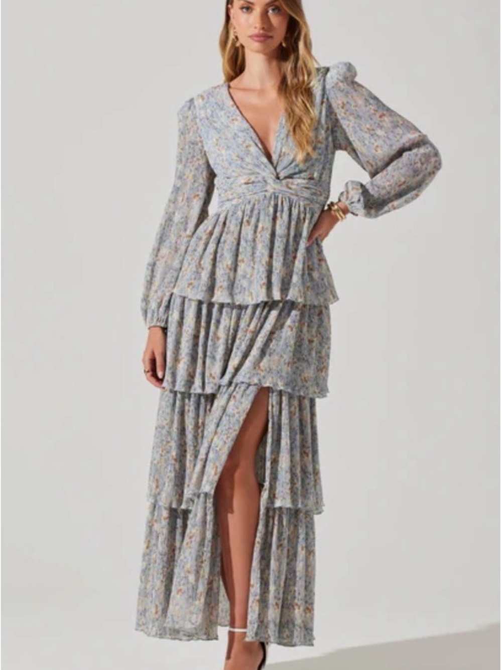 ASTR the Label Sibylla Tiered Floral Maxi Dress in Light Blue